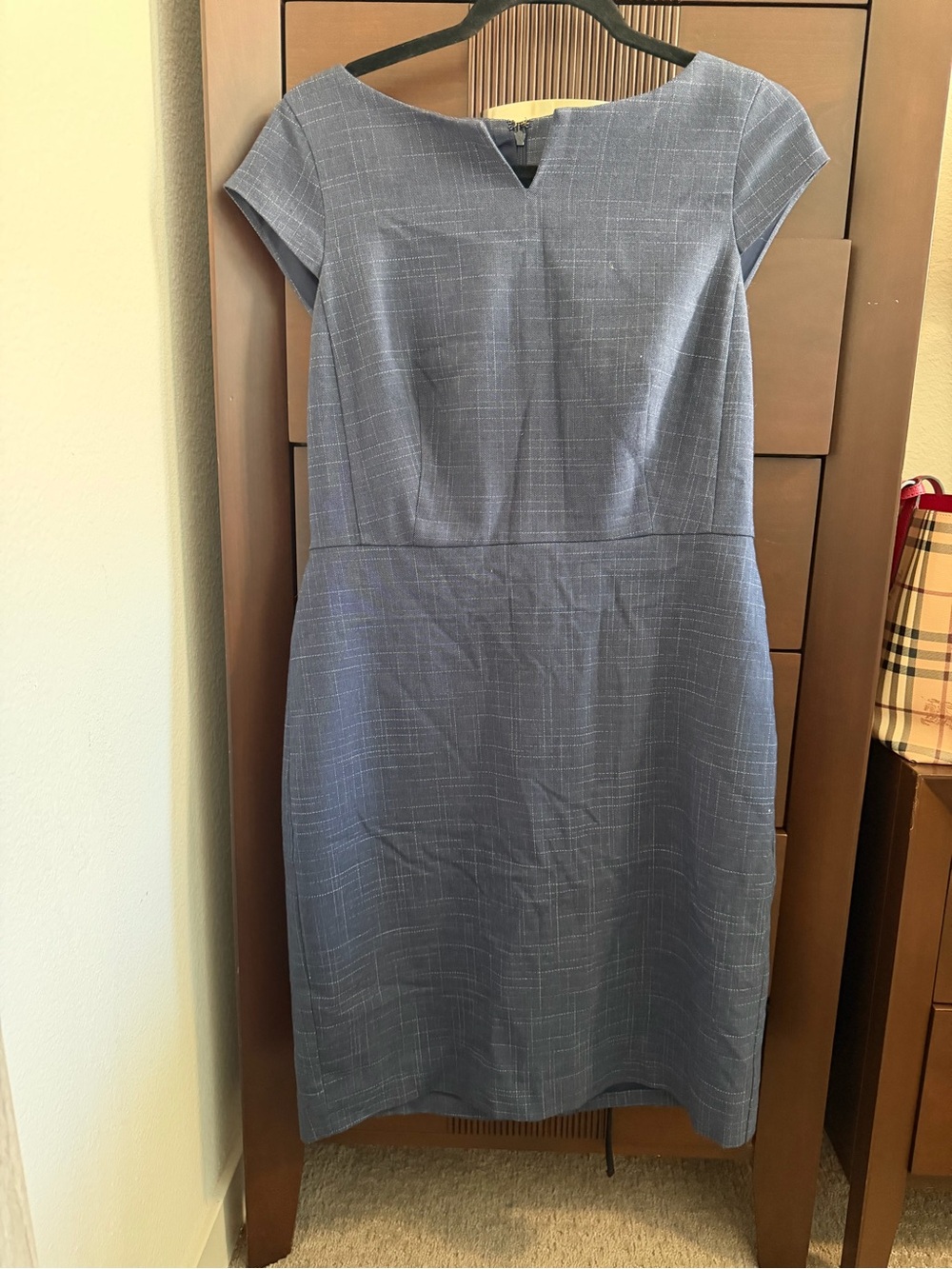 Ann Taylor Navy Windowpane Midi Sheath Dress